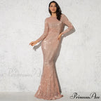 Elegant O Neck Long Sleeve Sequin Maxi Dress