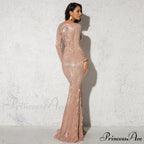 Elegant O Neck Long Sleeve Sequin Maxi Dress