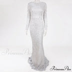 Elegant O Neck Long Sleeve Sequin Maxi Dress