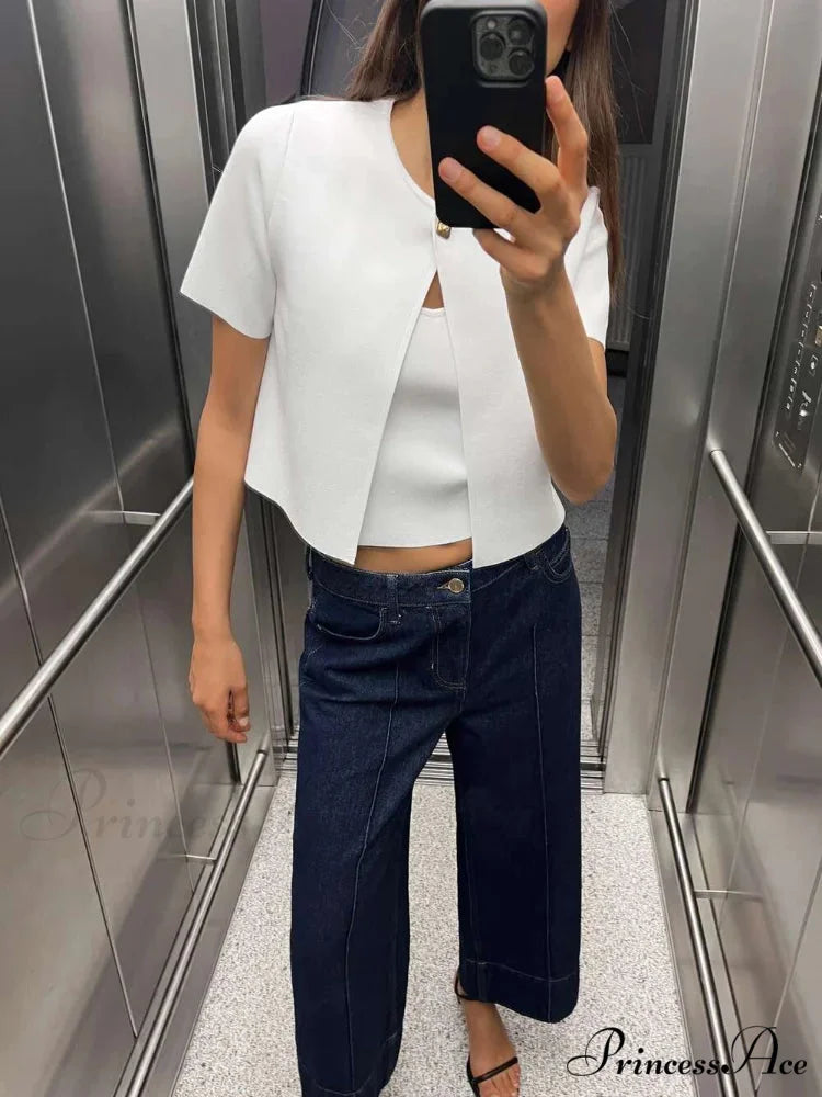 Elegant One Button Red Short Sleeve Cardigan