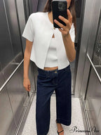 Elegant One Button Red Short Sleeve Cardigan