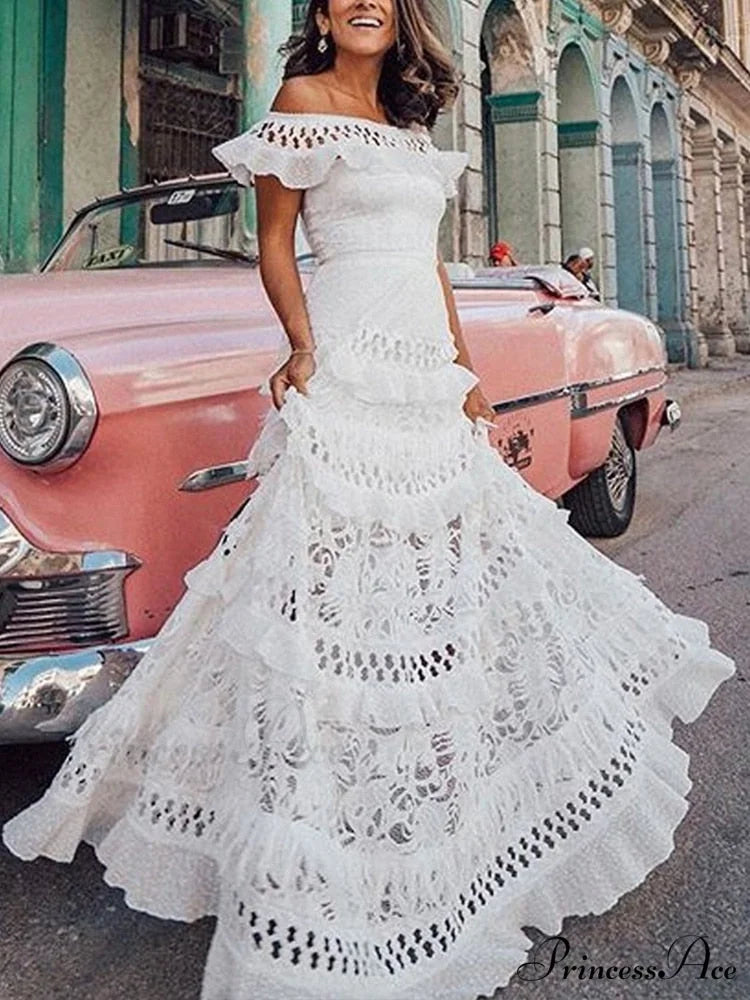 Elegant One-Shoulder Solid Ruffle Long Evening Dress