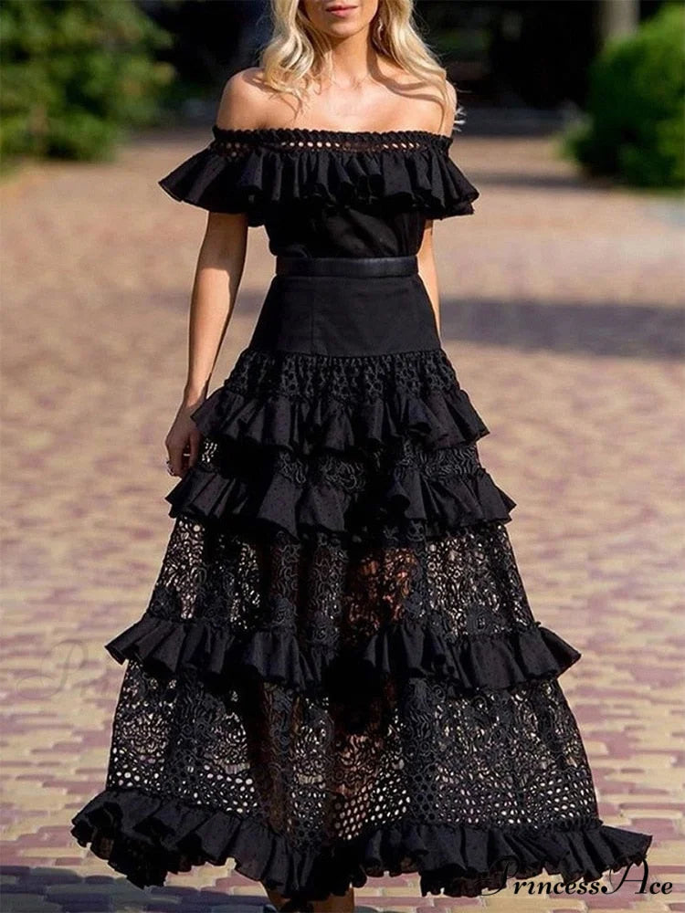 Elegant One-Shoulder Solid Ruffle Long Evening Dress