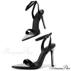 Elegant Party Sandals Wedding Banquet Shoes Crystal Rhinestones Pointed-Toe Stripper High-Heels Gold High Heel