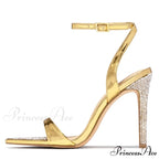 Elegant Party Sandals Wedding Banquet Shoes Crystal Rhinestones Pointed-Toe Stripper High-Heels Gold High Heel