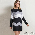 Elegant Patchwork Long Sleeve Thin Dress