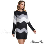 Elegant Patchwork Long Sleeve Thin Dress
