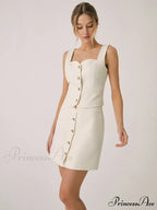 Elegant Pearl Graceful Buckle Mini Skirt