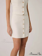 Elegant Pearl Graceful Buckle Mini Skirt