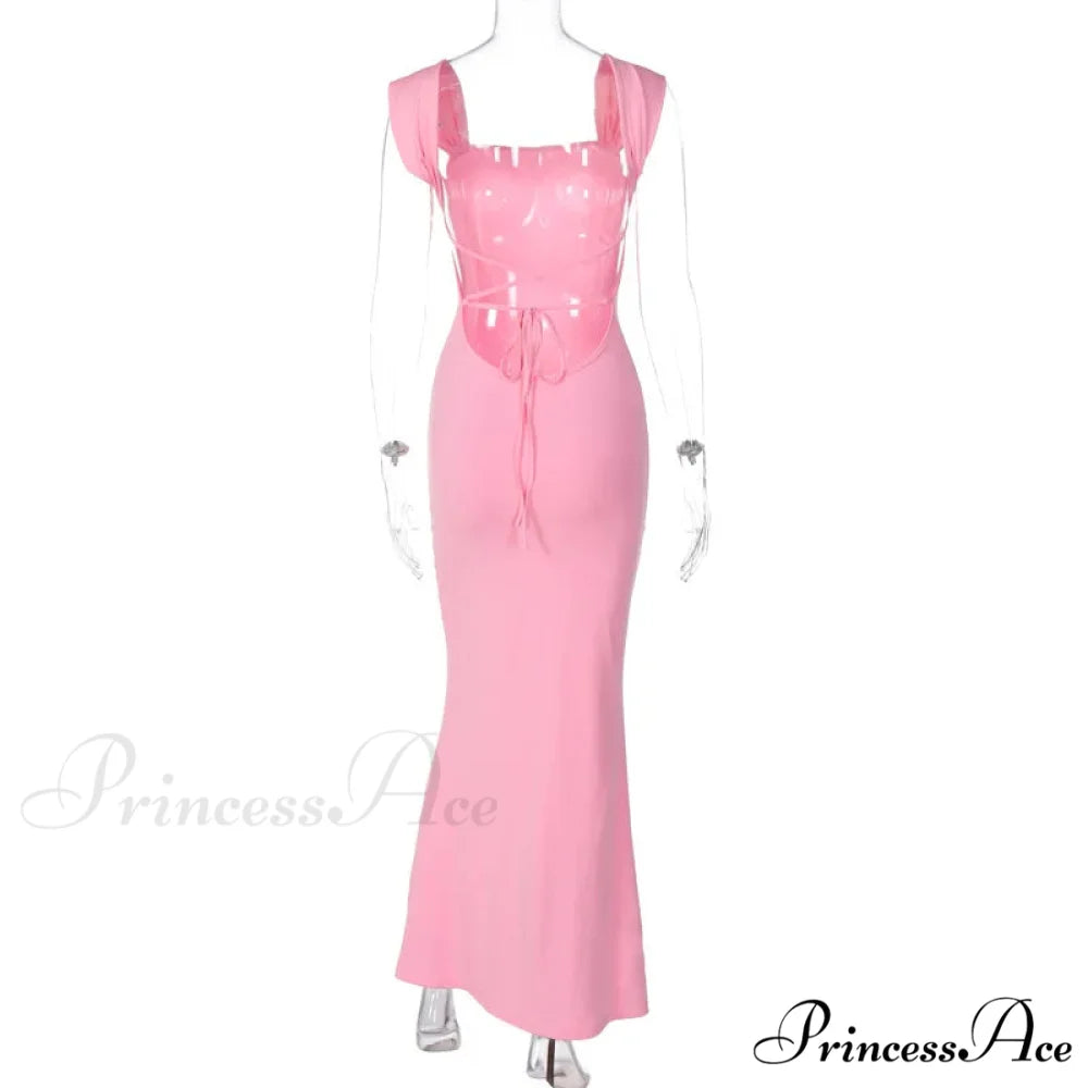 Elegant Pink Backless Maxi Dress