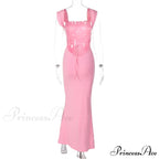 Elegant Pink Backless Maxi Dress