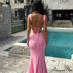 Elegant Pink Backless Maxi Dress