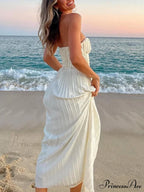 Elegant Pleated Stylish Strapless Maxi Dress