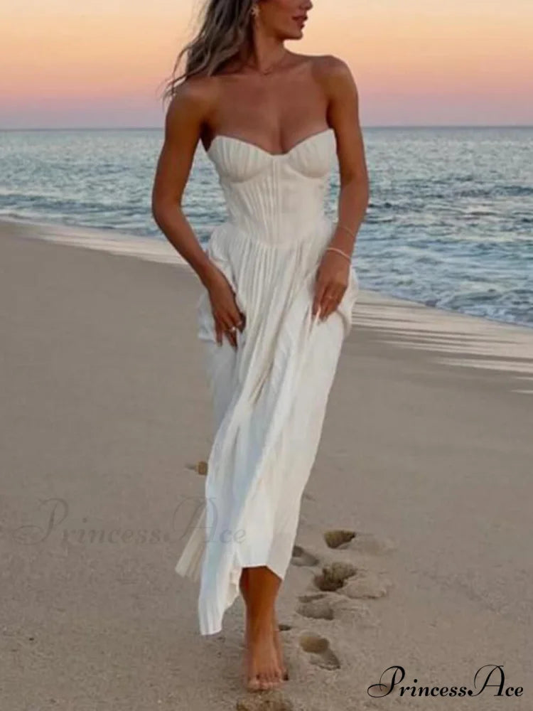 Elegant Pleated Stylish Strapless Maxi Dress