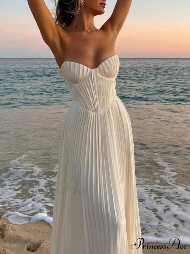 Elegant Pleated Stylish Strapless Maxi Dress