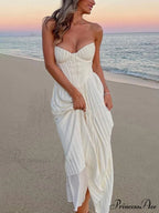 Elegant Pleated Stylish Strapless Maxi Dress