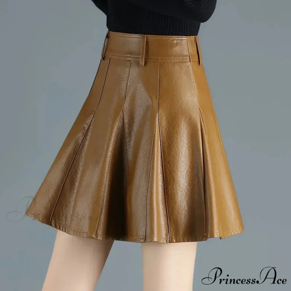 Elegant Plus Size New Fashion Korean Genuine Real Leather High Waist Skirt