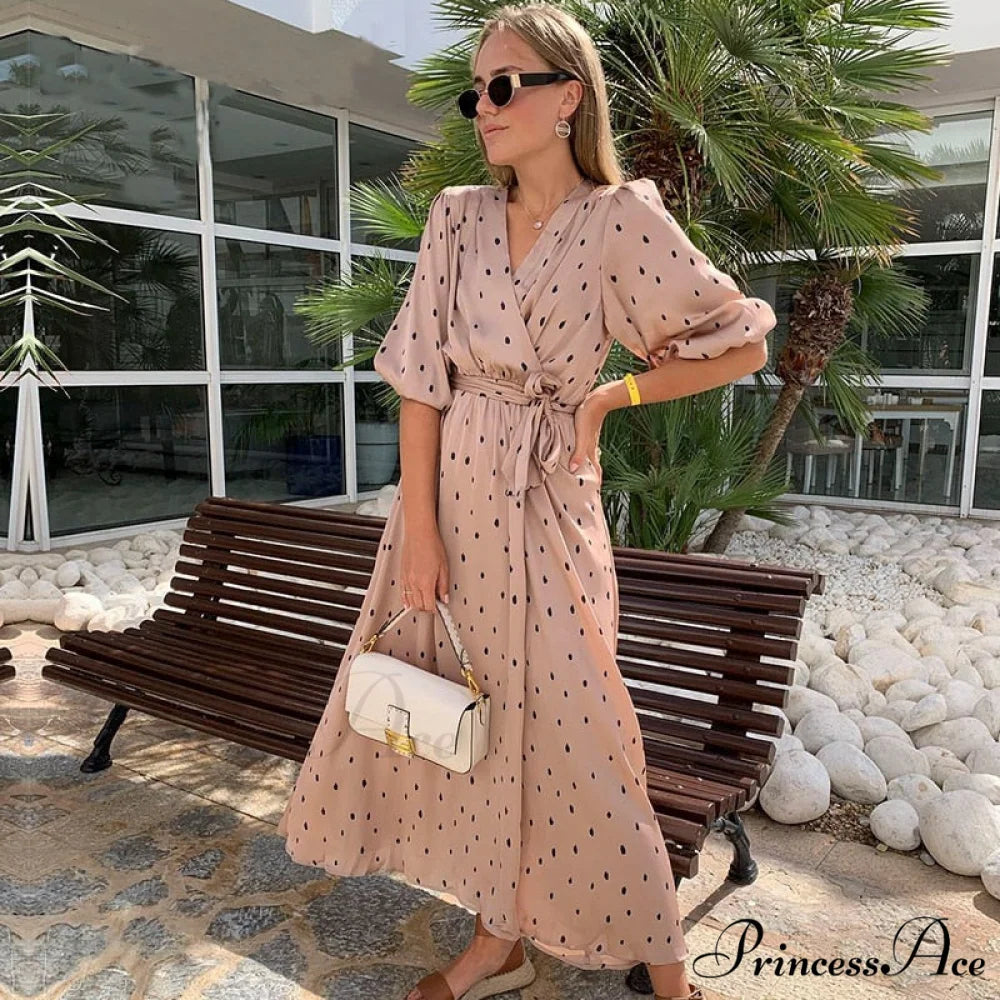 Elegant Puff Sleeve A-Line V Neck Sash Dress