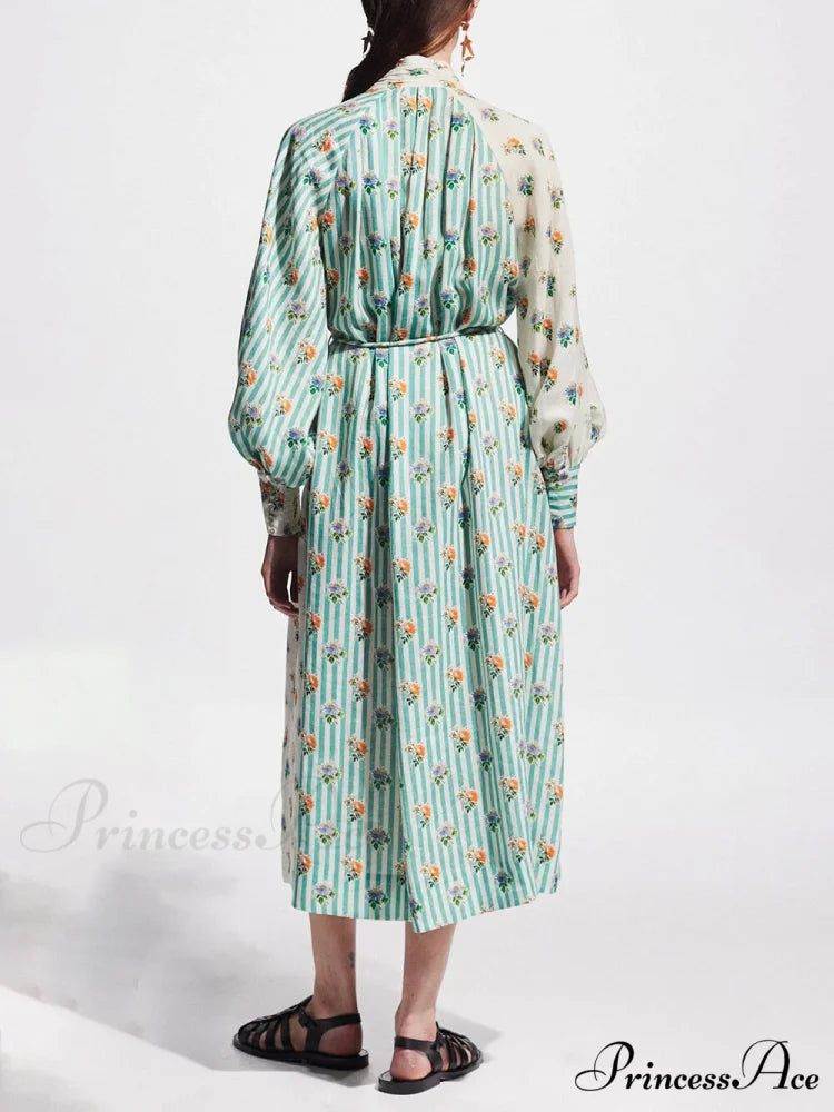 Elegant Puff Sleeve Charming Printed Shirt Dress