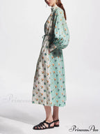 Elegant Puff Sleeve Charming Printed Shirt Dress