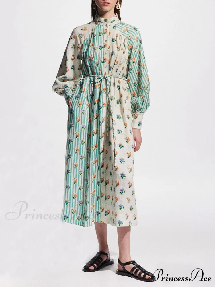 Elegant Puff Sleeve Charming Printed Shirt Dress