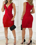 Elegant Red Glitter Twist Design Sexy Christmas Party Dress