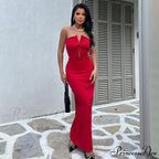 Elegant Red Maxi Dress for Christmas Party Streetwear
