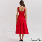 Elegant Red Spaghetti Strap Midi Holiday Dress Casual Birthday Party Dresses Christmas Party Dress