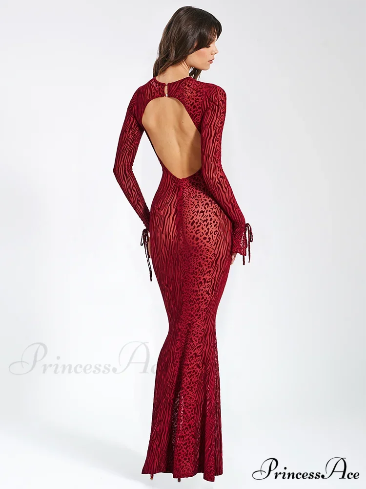 Elegant Red Striped Print Sexy Long Flare Christmas Party Dress