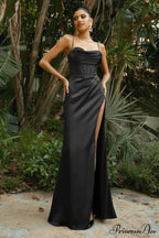 Elegant Satin Cowl Front Lace Up Corset Red Christmas Party Dress