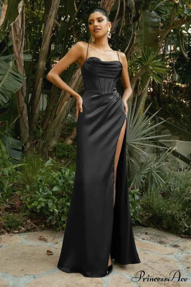 Elegant Satin Cowl Front Lace Up Corset Red Christmas Party Dress