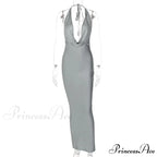 Elegant Satin Deep V Neck Sleeveless Maxi Christmas Party Dress