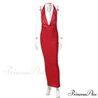 Elegant Satin Deep V Neck Sleeveless Maxi Christmas Party Dress