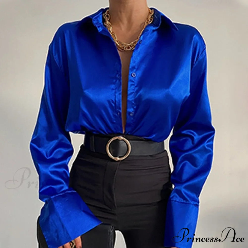 Elegant Satin Long Sleeve Blouses
