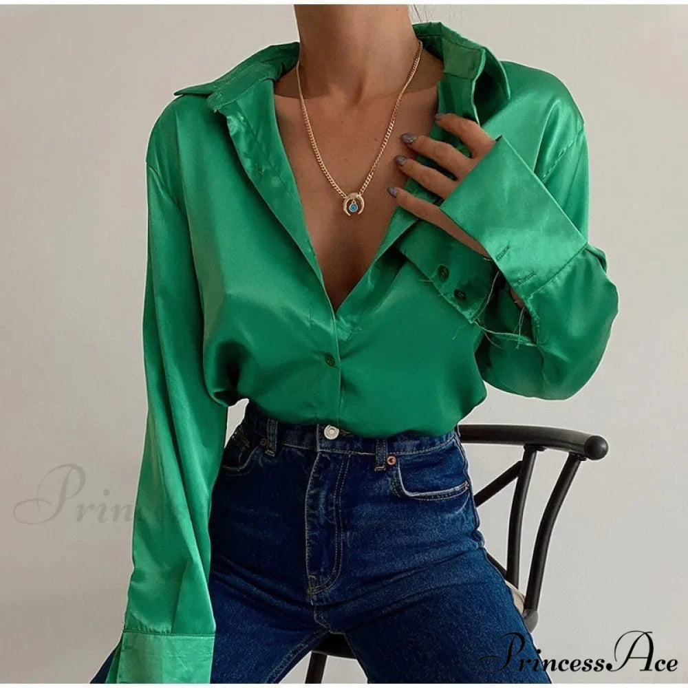 Elegant Satin Long Sleeve Blouses