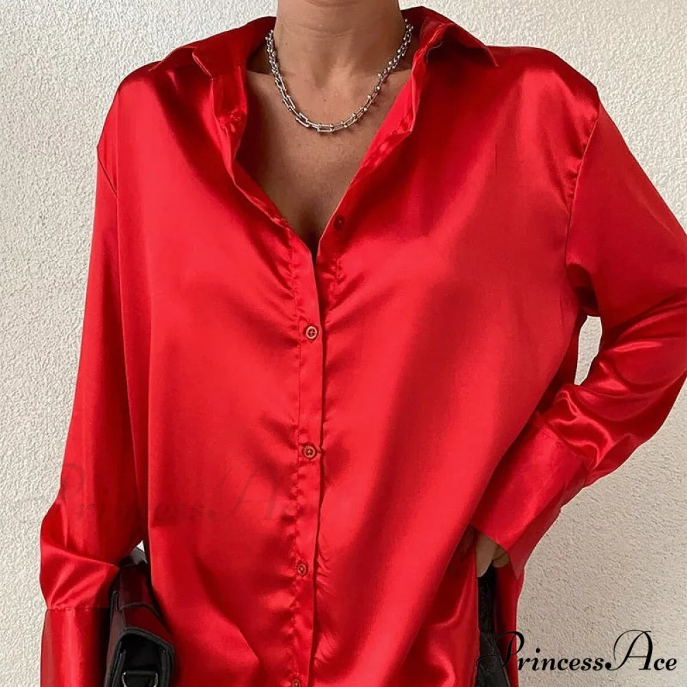 Elegant Satin Long Sleeve Blouses