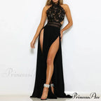 Elegant See Through High Split Backless Lace Red Christmas Party Dress