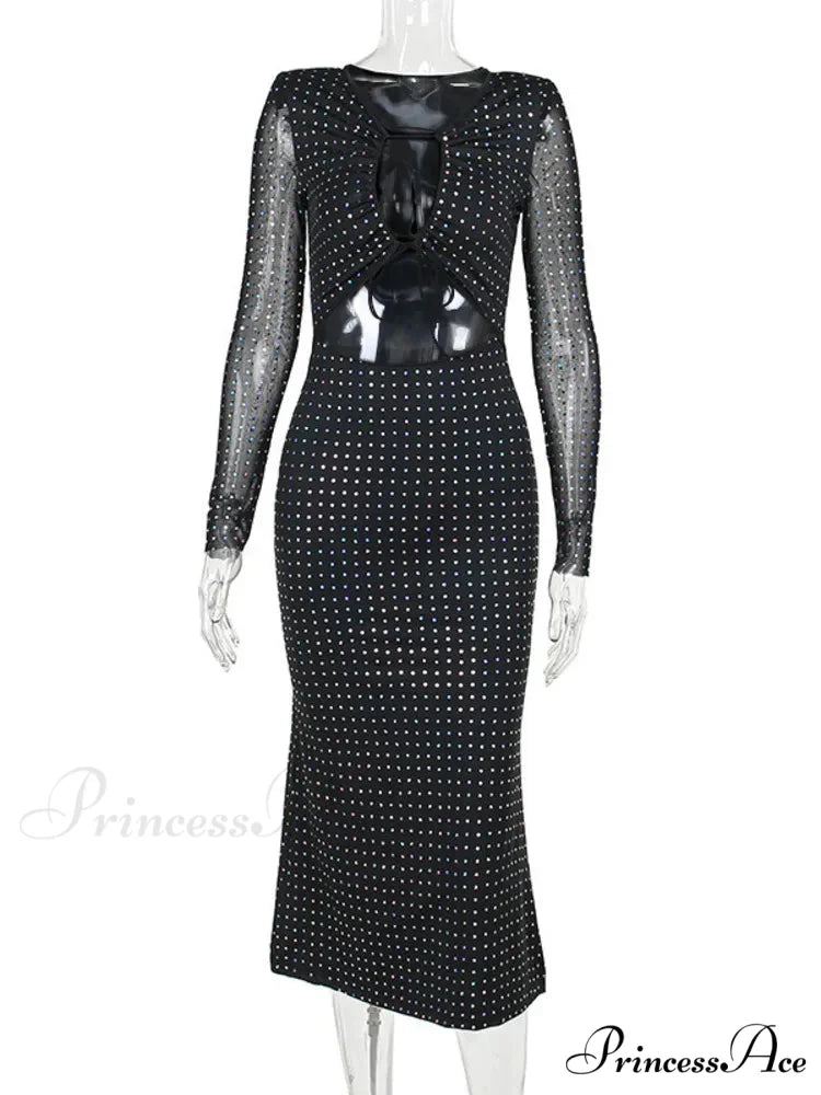 Elegant Sequin Sparkle Hollow Out Sexy Boho Dress
