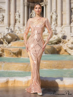 Elegant Sequined Full Sleeve Party Dress