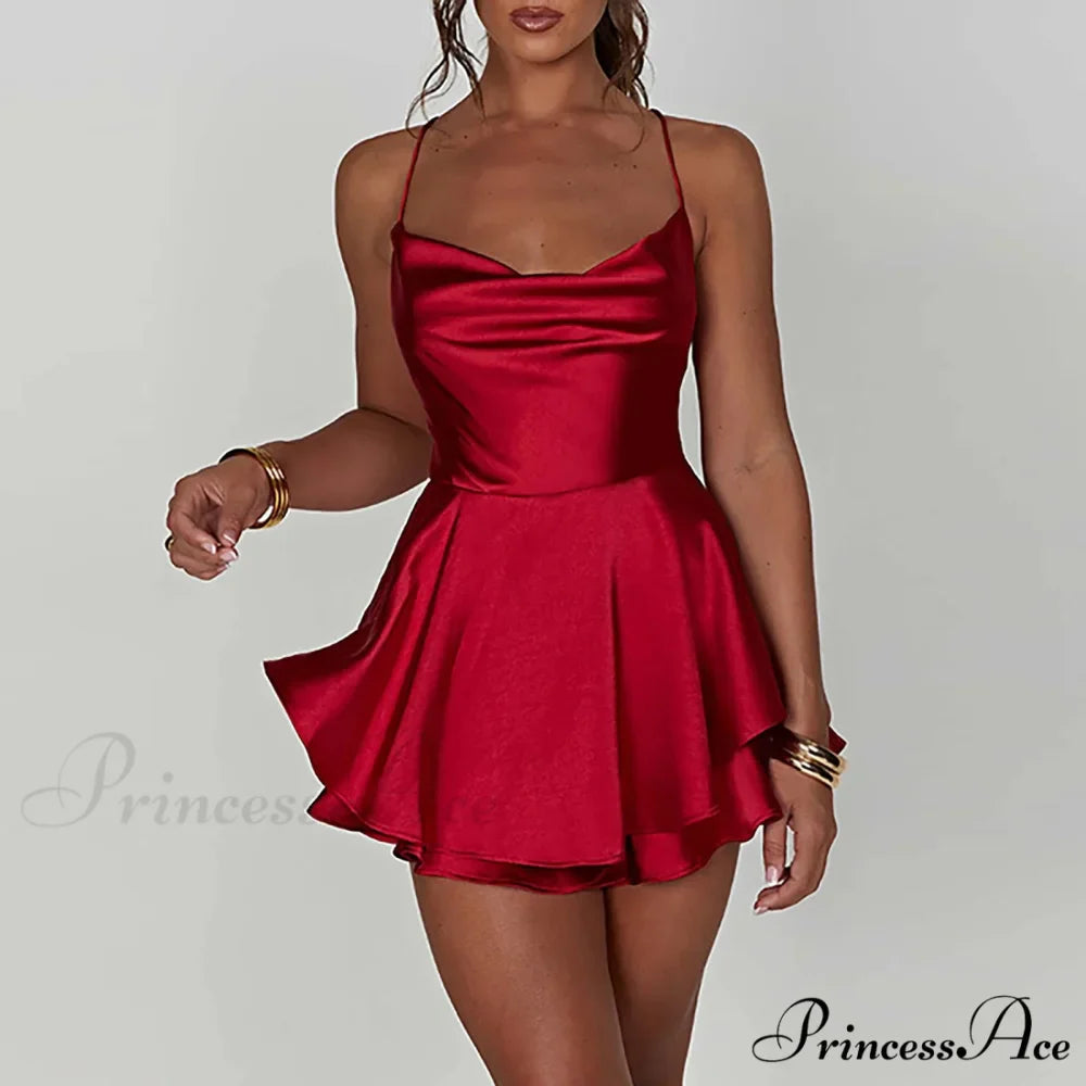 Elegant Sexy Backless Ruffled Halter Red Skirt Summer Evening Party Dresses Christmas Party Dress