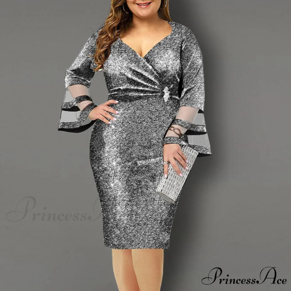 Elegant Sexy V Neck Bright Silk Mesh Party Dress