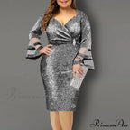 Elegant Sexy V Neck Bright Silk Mesh Party Dress