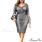 Elegant Sexy V Neck Bright Silk Mesh Party Dress