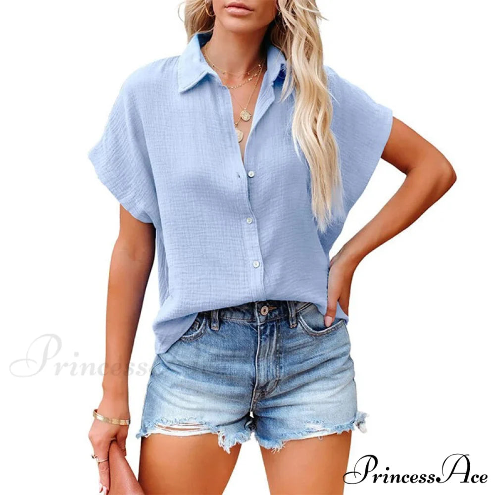 Elegant Short Sleeve Cotton Linen Batwing Blouses