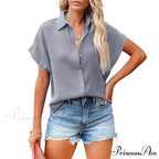 Elegant Short Sleeve Cotton Linen Batwing Blouses