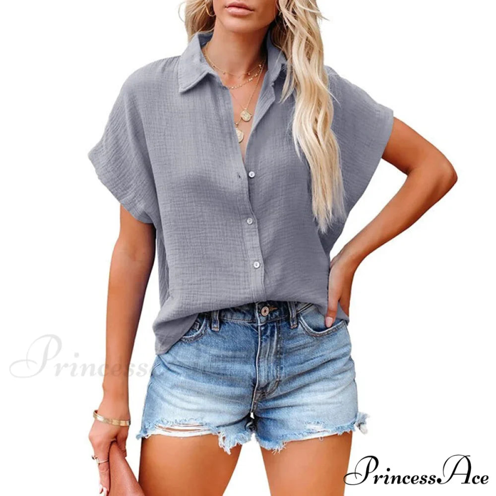 Elegant Short Sleeve Cotton Linen Batwing Blouses