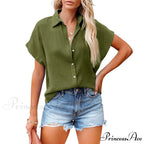 Elegant Short Sleeve Cotton Linen Batwing Blouses