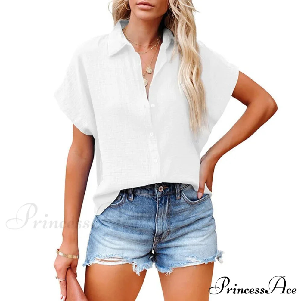 Elegant Short Sleeve Cotton Linen Batwing Blouses