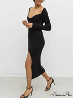Elegant Solid Bodycon Long Sleeve Sweater Dress