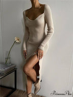 Elegant Solid Bodycon Long Sleeve Sweater Dress